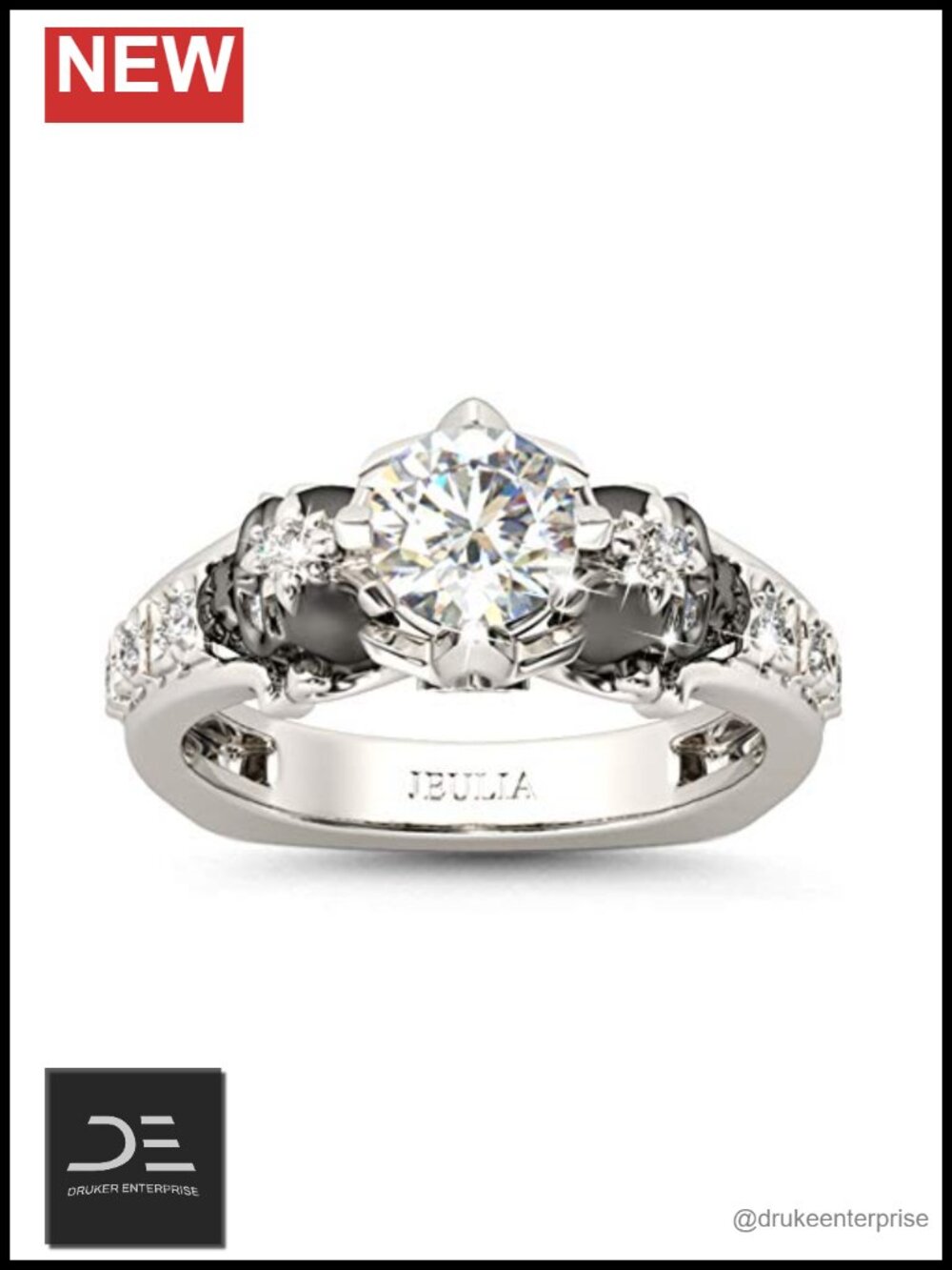 Skull Ring Sterling Silver Women's Gothic Bridal Wedding Band 2ct Round Diamond